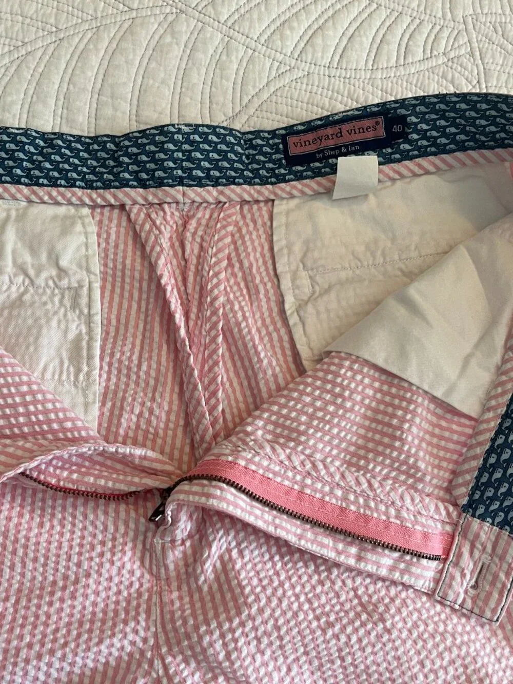 VINEYARD VINES SZ 40 FLAT FRONT COTTON SEERSUCKER SHORTS